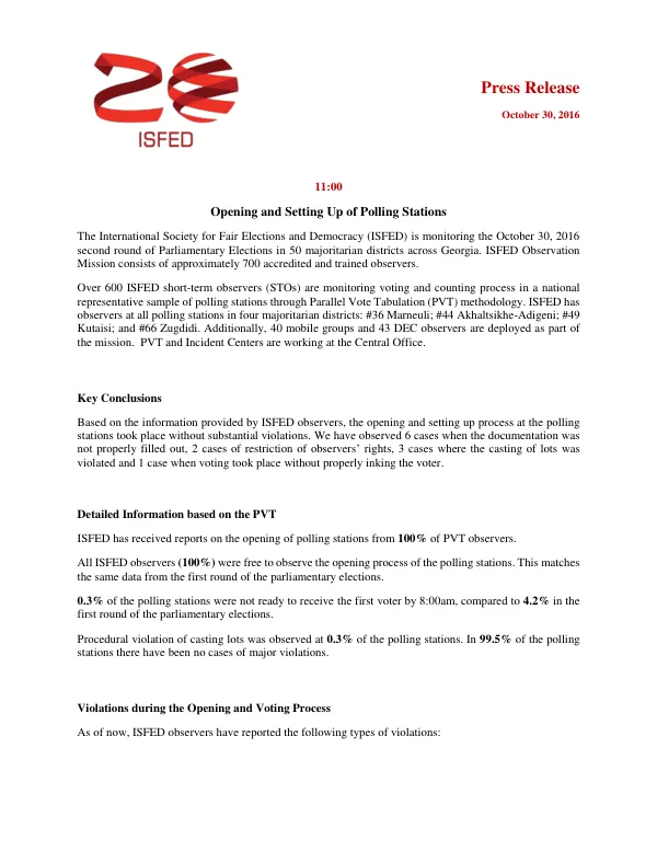 Press Release: Second Round of Parliamentary Elections in Georgia