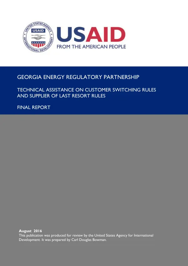 Georgia Energy Regulatory Partnership: Technical Assistance on Customer Switching Rules and Supplier of Last Resort Rules
