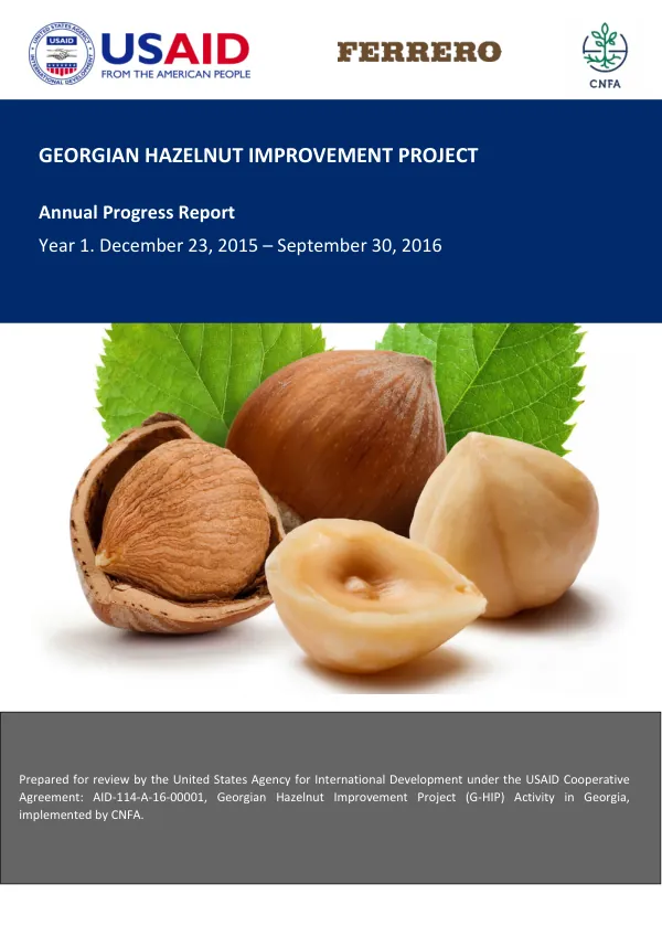 Annual Progress Report: Georgian Hazelnut Improvement Project (G-HIP) Activity in Georgia