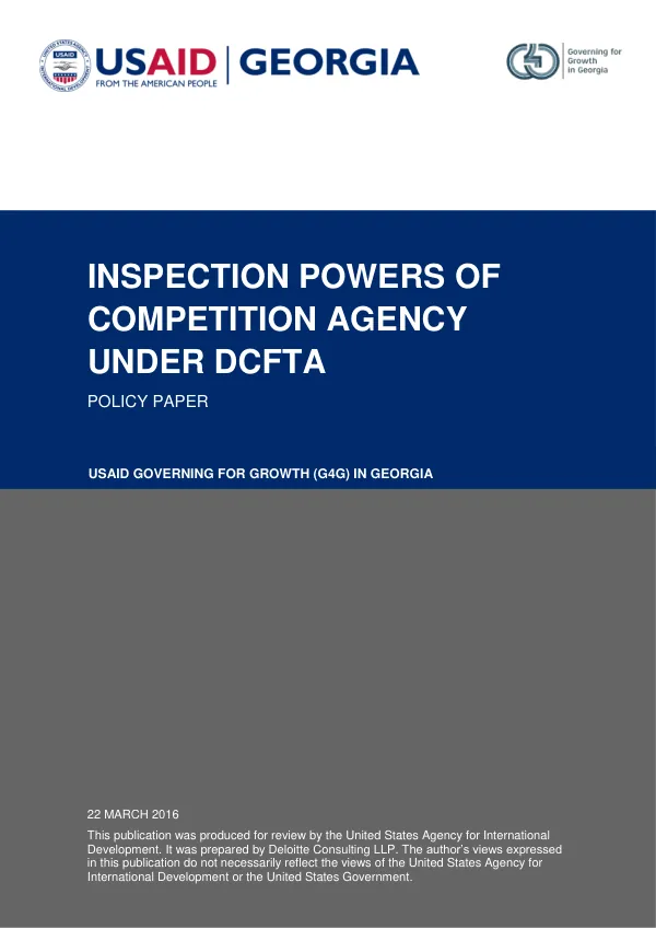 USAID | GOVERNING FOR GROWTH (G4G) IN GEORGIA INSPECTION POWERS OF COMPETITION AGENCY UNDER DCFTA
