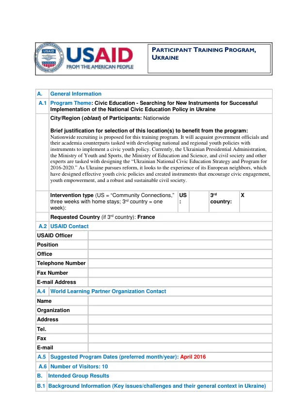 Training Program for Ukrainian Government Officials and Academia Counterparts on Civic Education Policy