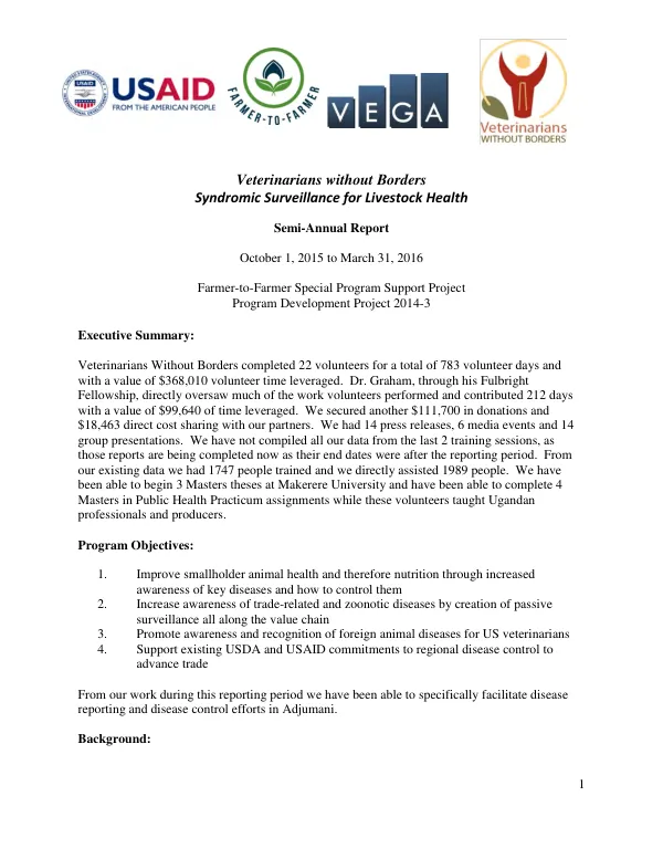 Semi-Annual Report: Syndromic Surveillance for Livestock Health Training