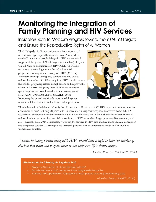 Monitoring the Integration of Family Planning and HIV Services: Indicators to Measure Progress toward the 90-90-90 Targets and Ensure the Reproductive Rights of All Women