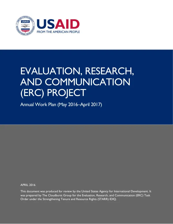 Annual Work Plan (May 2016–April 2017) for the Evaluation, Research, and Communication (ERC) Project