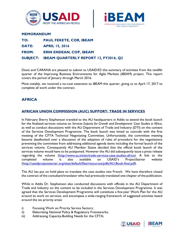 I-BEAM Quarterly Report 12, FY2016, Q2