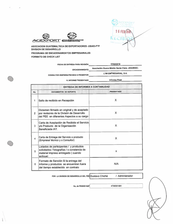 Capacitación y Establecimiento de Parcelas Demostrativas de BPAs en ANUMISC. RVCP/AGEXPORT