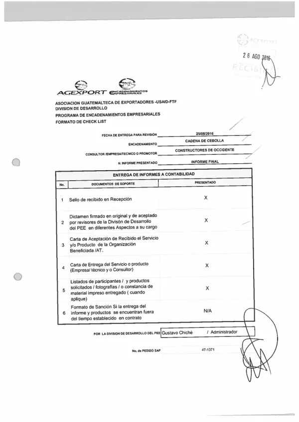 Consultoría para la implementación de 36 estructuras de almacenamiento de cebolla para la Cadena Empresarial de Organizaciones productoras de Cebolla. RVCP/AGEXPORT|
