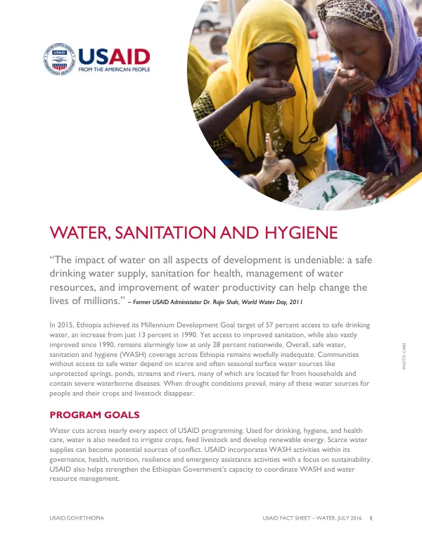 USAID FACT SHEET – WATER, JULY 2016