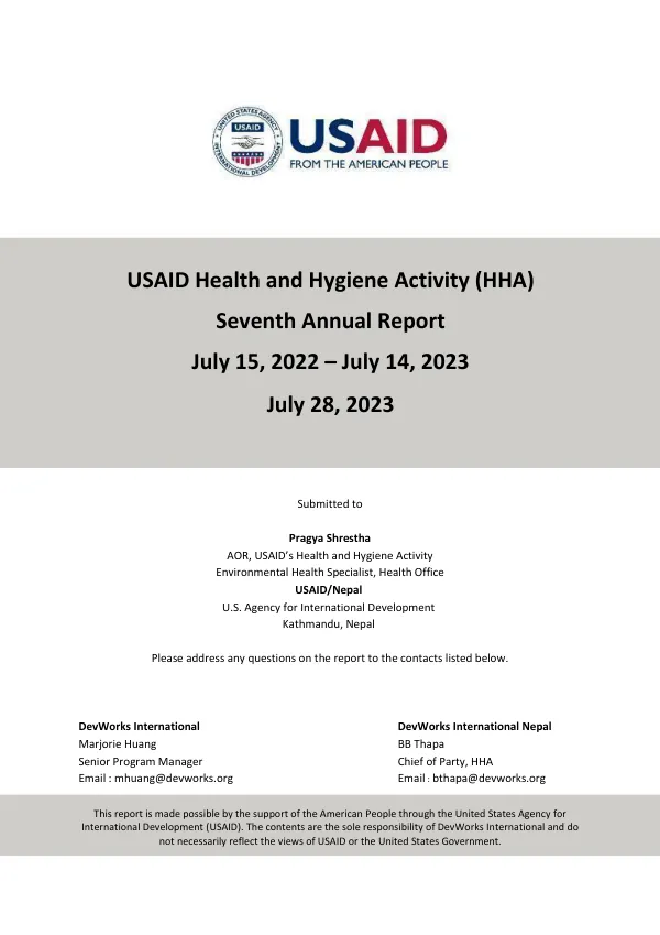 Seventh Annual Progress Report: USAID's Health and Hygiene Activity (HHA)