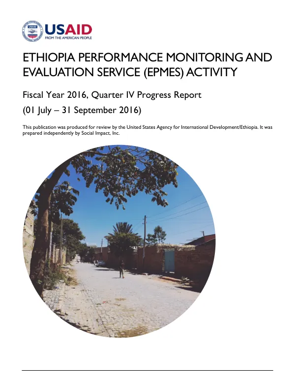 Ethiopia Performance Monitoring and Evaluation Service (EPMES) Activity Fiscal Year 2016, Quarter IV Progress Report