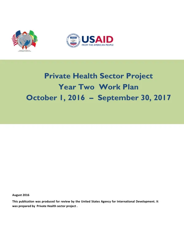 Private Health Sector Project Year Two Work Plan