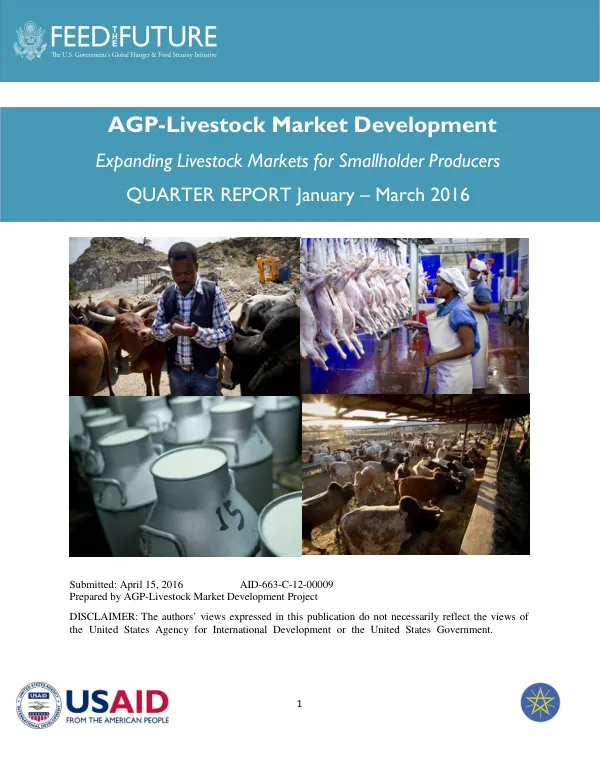 Quarter Report January – March 2016: AGP-Livestock Market Development Project