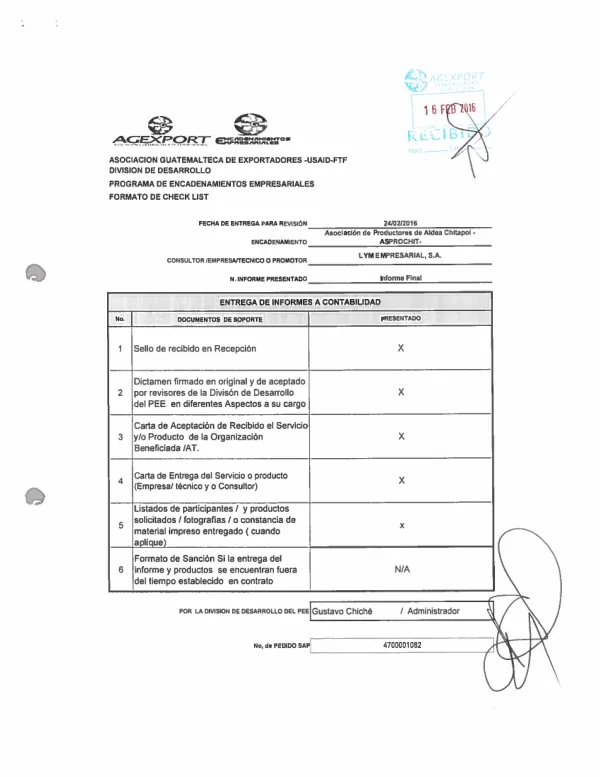 Capacitación y Establecimiento de Parcelas Demostrativas de BPAs en ASPROCHIT. RVCP/AGEXPORT