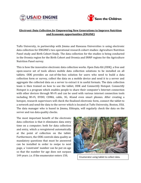 Electronic Data Collection for Empowering New Generations to Improve Nutrition and Economic opportunities (ENGINE)