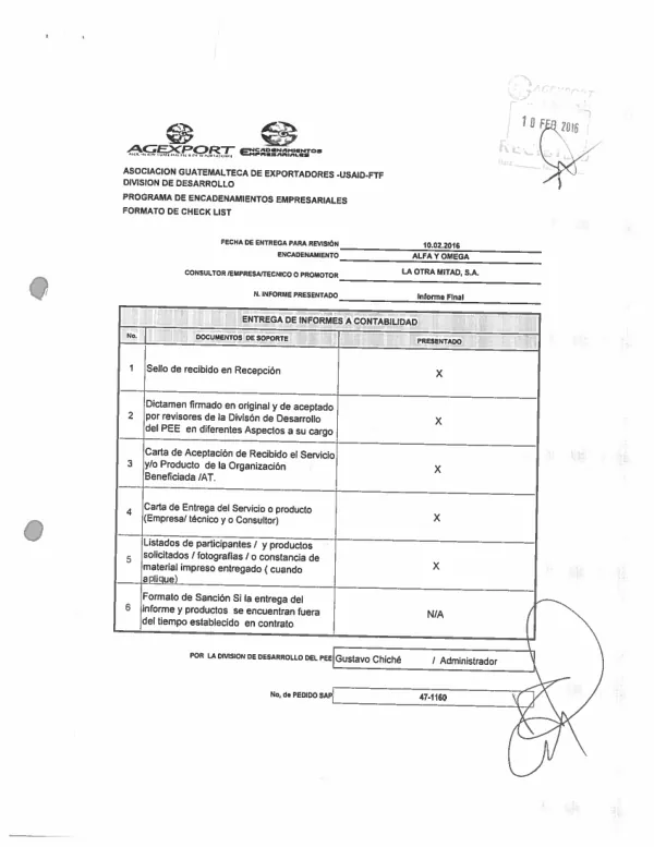 Asesoría para diseño y desarrollo de imagen empresarial para Sociedad Civil Alfata y Omega. RVCP/AGEXPORT