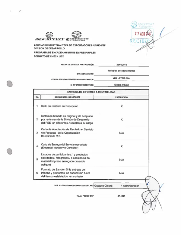 Realización de Encuesta para la medición de medio término del Programa de Monitoreo y Evaluación de USAID en Guatemala. RVPC/AGEXPORT