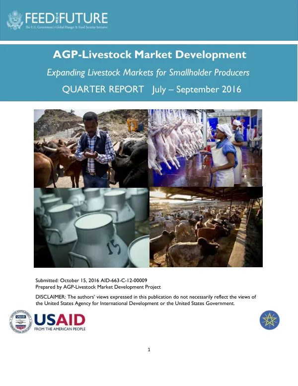 Quarter Report: July – September 2016 - AGP-Livestock Market Development Project