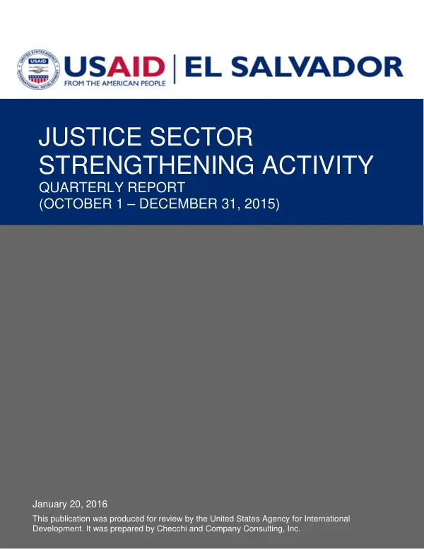 Justice Sector Strengthening Activity Quarterly Report (October 1 – December 31, 2015)