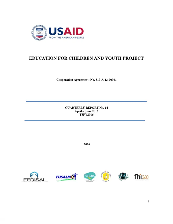 Education for Children and Youth Project Quarterly Report No. 14 April – June 2016