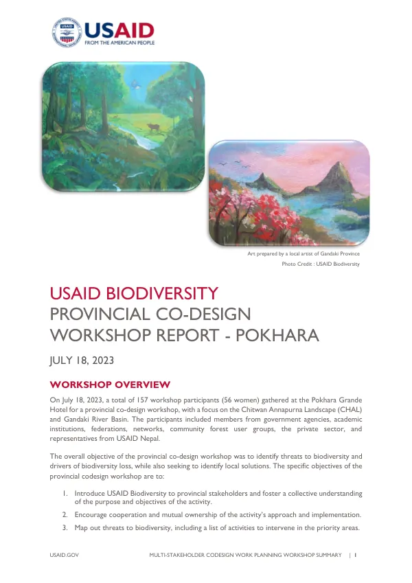 Provincial Co-design Workshop Summary: USAID Biodiversity in Pokhara, Nepal
