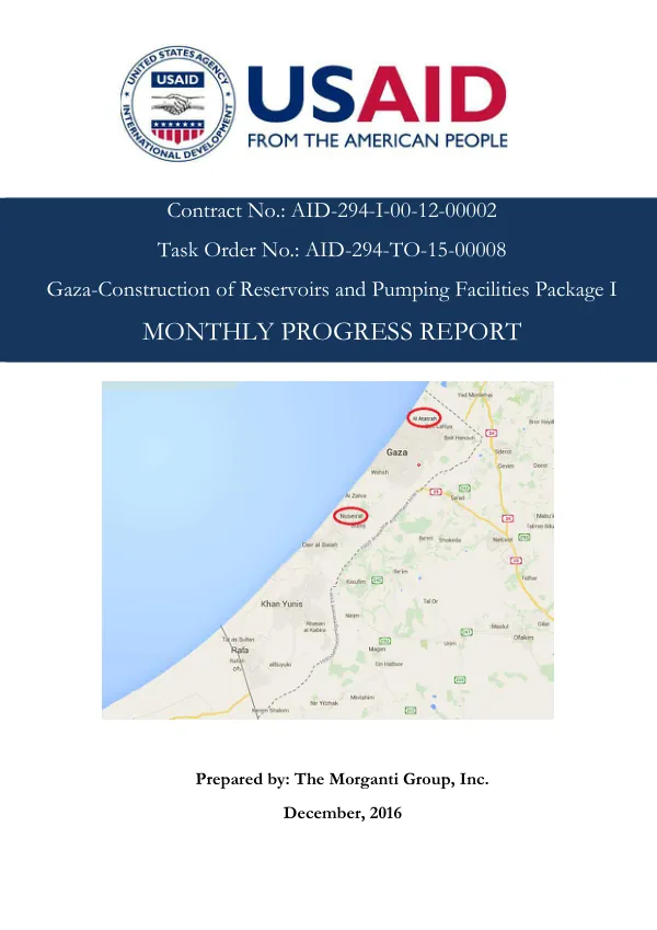 Construction Monthly Progress Report – December 2016: Gaza - Construction of Reservoirs and Pumping Facilities Package I
