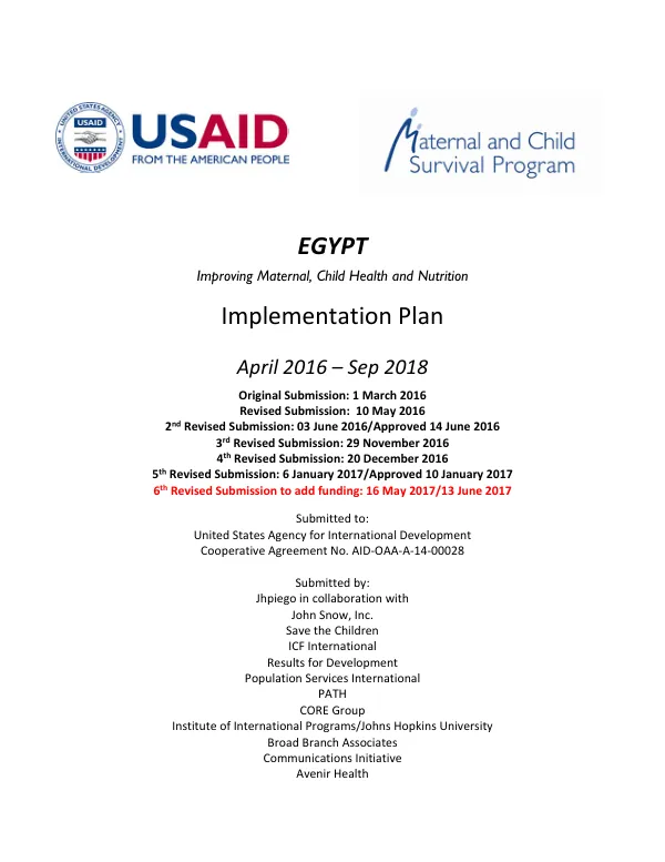 Egypt Improving Maternal, Child Health and Nutrition Implementation Plan