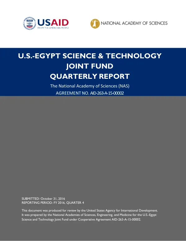 U.S.-Egypt Science & Technology Joint Fund Quarterly Report