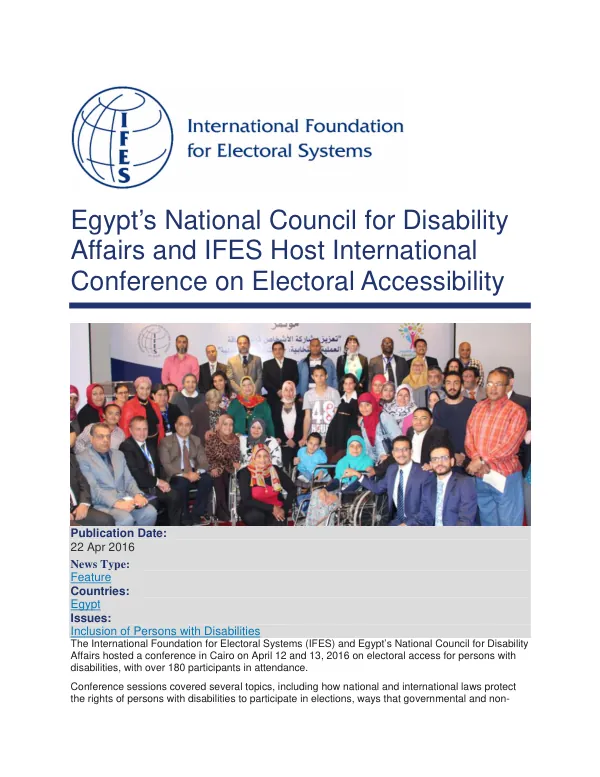 Egypt’s National Council for Disability Affairs and IFES Host International Conference on Electoral Accessibility