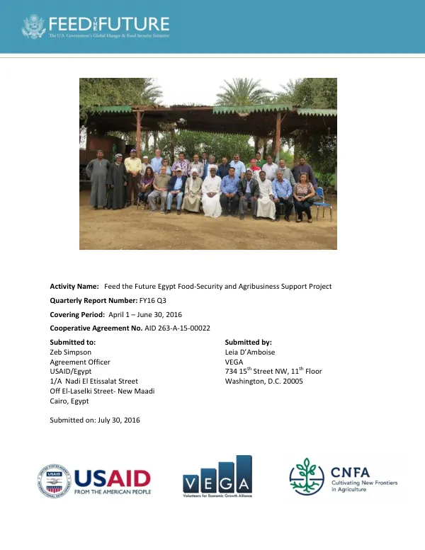 Feed the Future Egypt Food-Security and Agribusiness Support Project Quarterly Report FY16 Q3