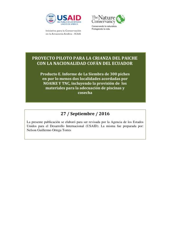 Piloto para la Criaña del Paiche con la Nacionalidad Cofán del Ecuador