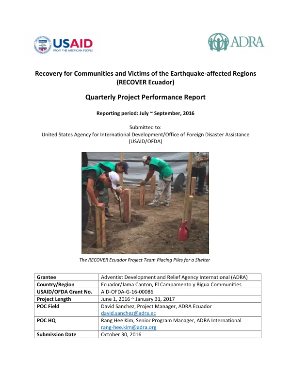 Recovery for Communities and Victims of the Earthquake-affected Regions (RECOVER Ecuador)