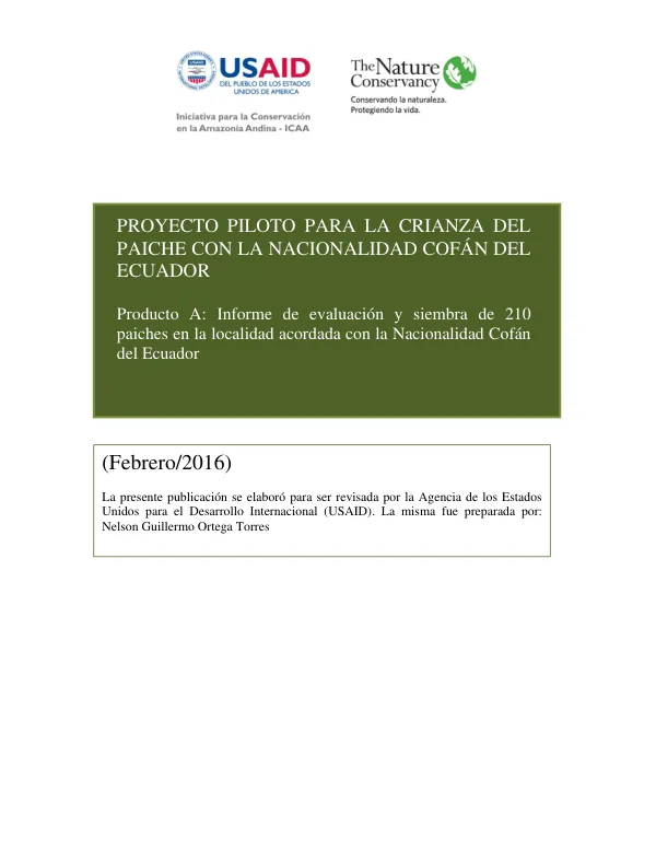Piloto para la Criaña del Paiche con la Nacionalidad Cofán del Ecuador