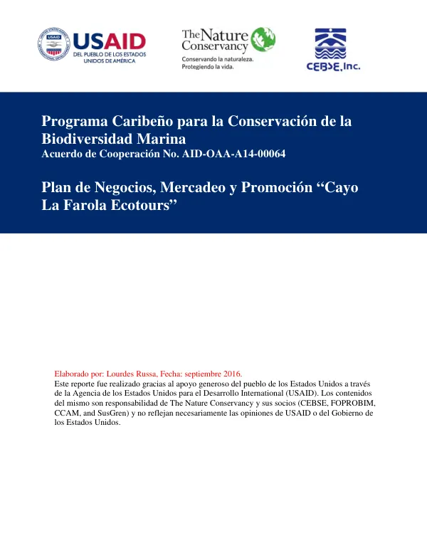 Plan de Negocios, Mercadeo y Promoción "Cayo La Farola Ecotours"