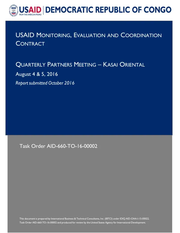 Quarterly Partners Meeting – Kasai Oriental: Report submitted October 2016