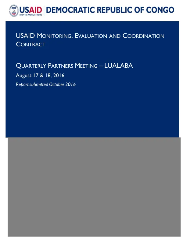 Quarterly Partners Meeting – Lualaba: Activity Report