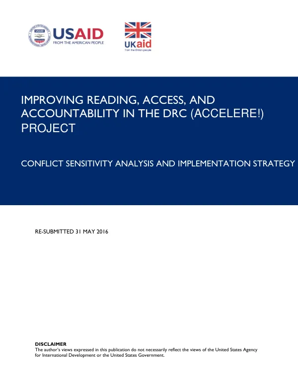 Conflict Sensitivity Analysis and Implementation Strategy: Improving Reading, Equity, and Accountability in the DRC (ACCELERE!) Project
