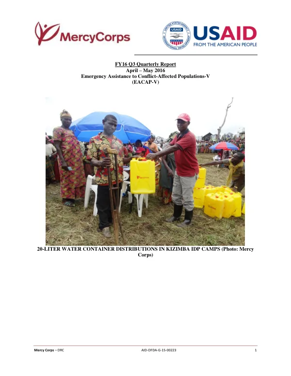 FY16 Q3 Quarterly Report: Emergency Assistance to Conflict-Affected Populations-V (EACAP-V)