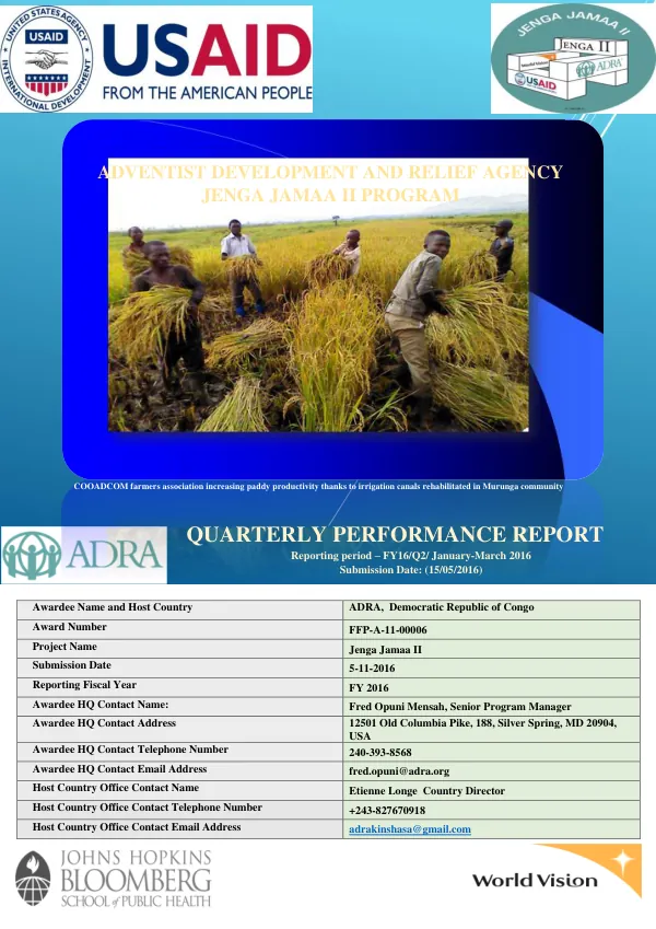 Quarterly Performance Report: FY2016-Q2 January- March- FFP-A-11-00006