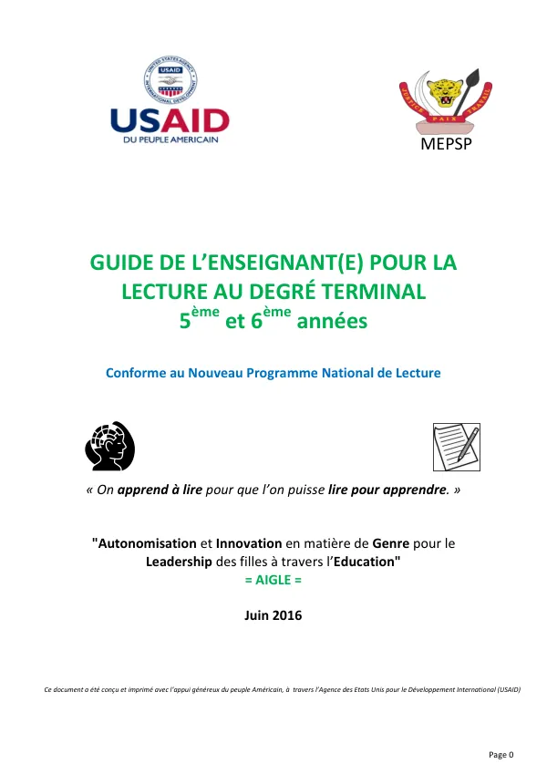 Guide de l’enseignant(e) pour la lecture au degré terminal (5ème et 6ème années)
