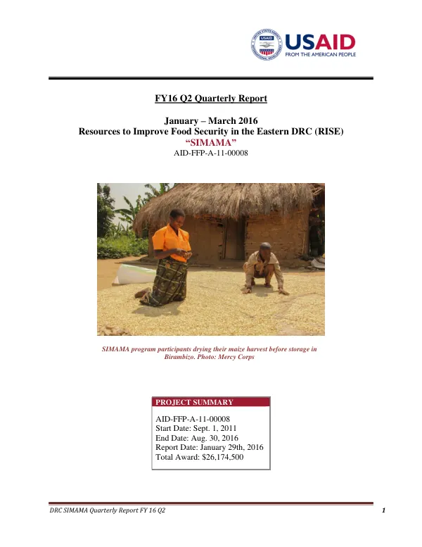 DRC SIMAMA Quarterly Report FY 16 Q2