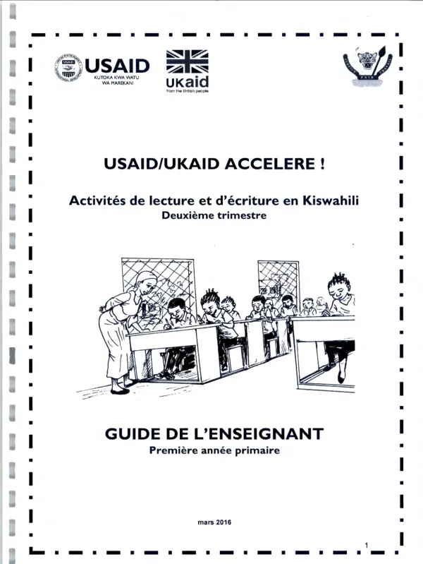 Guide de l'enseignant: Activités de lecture et d'écriture en Kiswahili pour la première année primaire