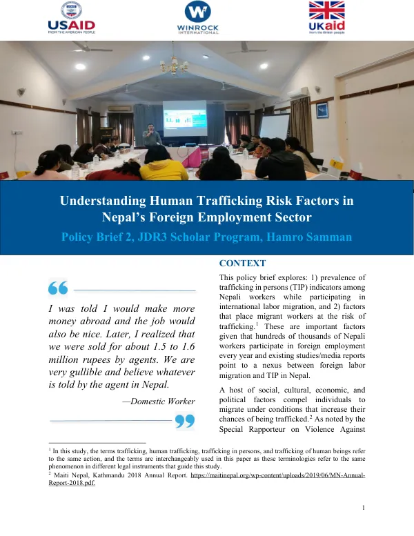 Understanding Human Trafficking Risk Factors in Nepal’s Foreign Employment Sector
