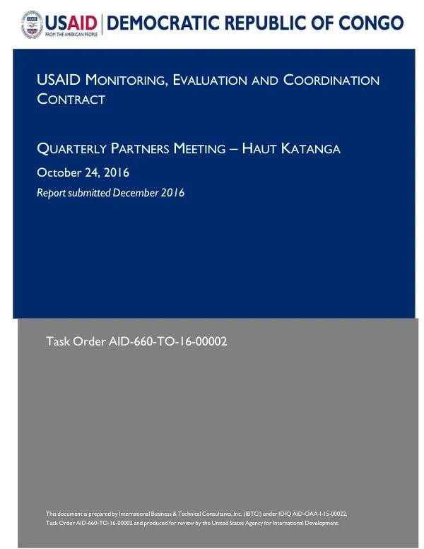 Quarterly Partners Meeting – Haut Katanga
