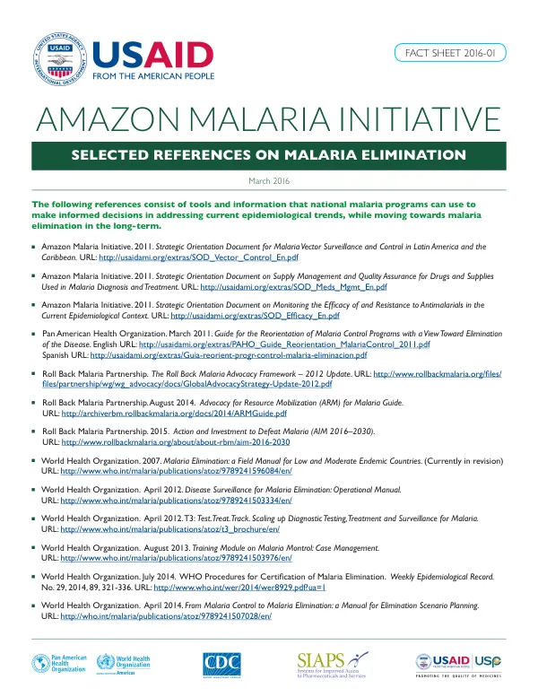Selected References on Malaria Elimination