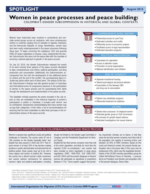 Women's Participation in Colombian Politics and Peace Process