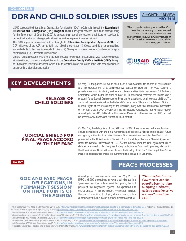USAID supports the International Organization for Migration (IOM) in Colombia through the Recruitment Prevention and Reintegration (RPR) Program