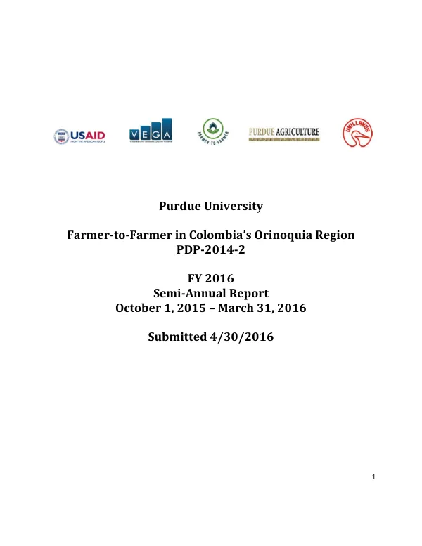 Farmer-to-Farmer in Colombia’s Orinoquia Region: Semi-Annual Report October 1, 2015 – March 31, 2016