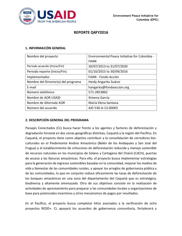Environment Peace Initiative for Colombia (EPIC) REPORTE Q4FY2016