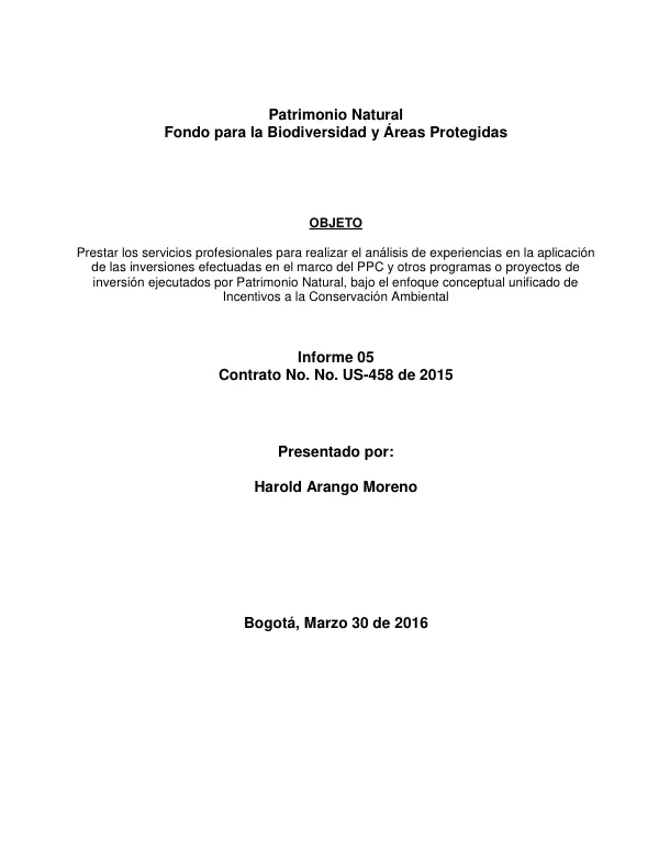 Final Report: Incentivos a la Conservación Ambiental