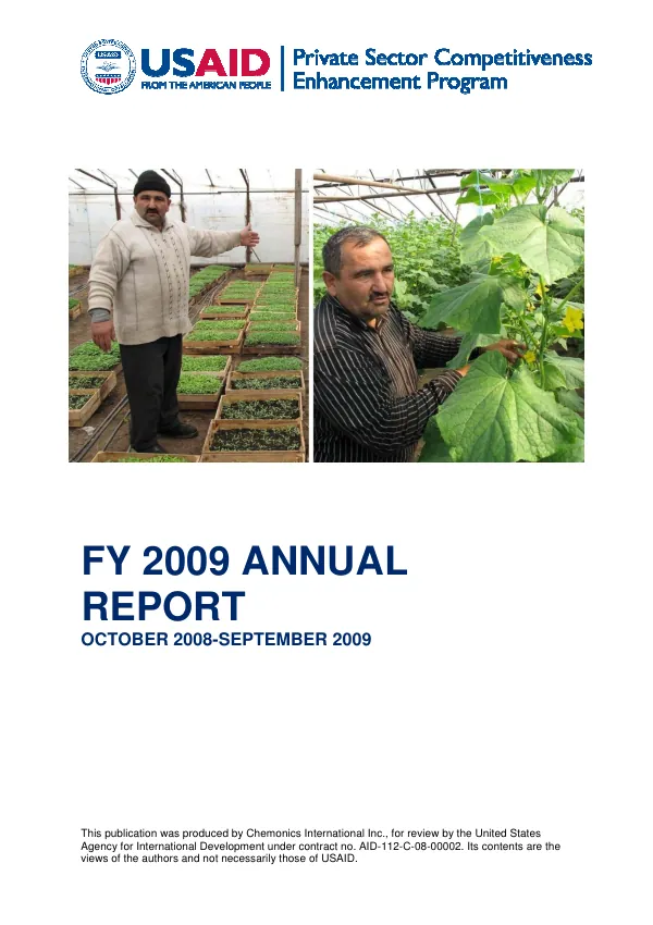 Private sector competitiveness enhancement program : FY 2009 annual report , October 2008 - September 2009